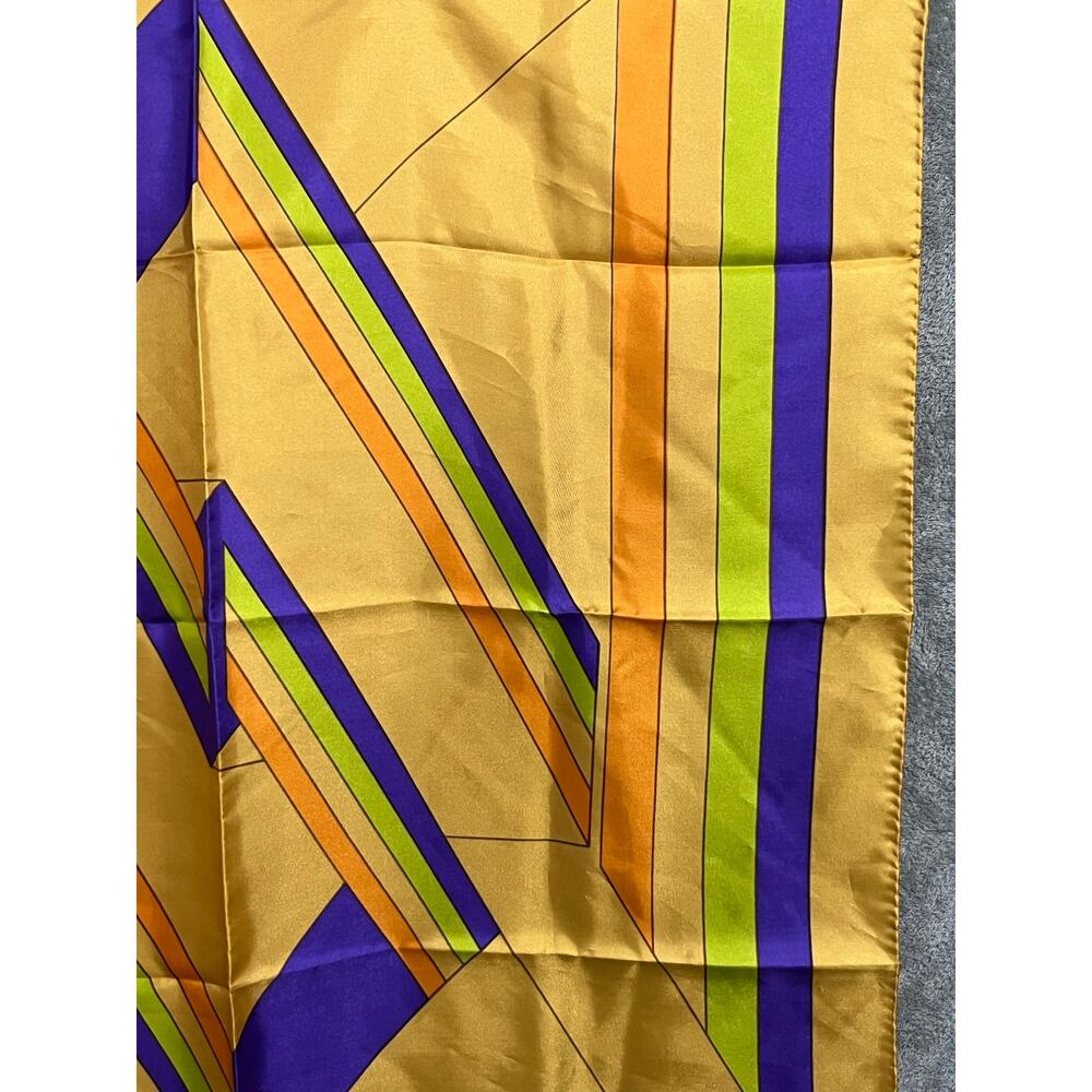 VTG 1970s Mod Op Art Geometric Scarf Gold MCM Retro Made in Japan - Picture 2 of 7